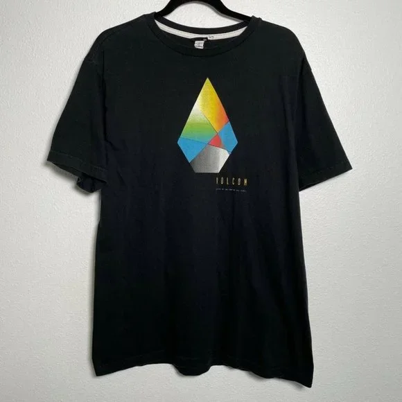 Volcom Stone T Shirt Men’s Large Black Rainbow Logo Prism Graphic Tee Skate Surf - Picture 9 of 9